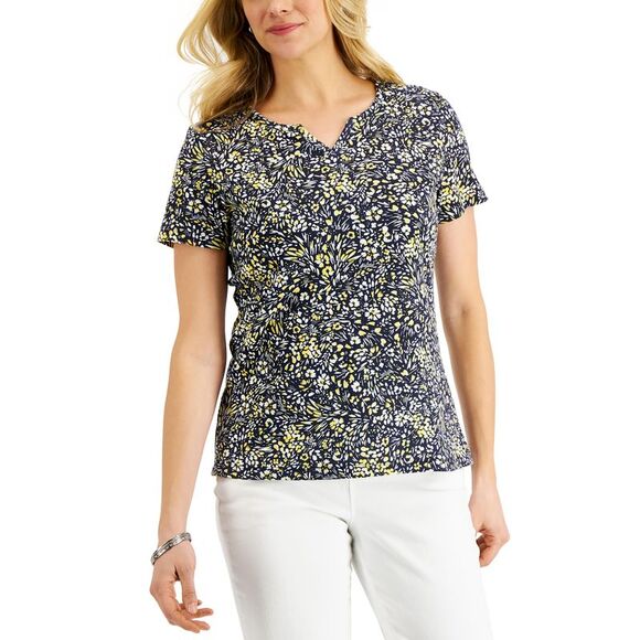 Women's Ditsy Dream Floral-Print Top Intrepid Blue XXL - Picture 1 of 1